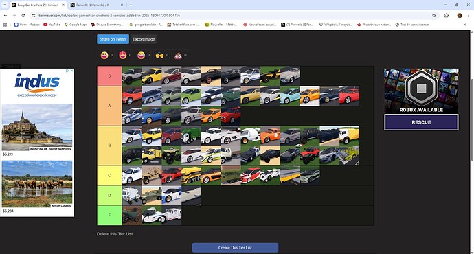 Every Car Crushers 2_'s Limited-Exclusive vehicles - TierMaker - Google Chrome 2025-09-14 16_20_44