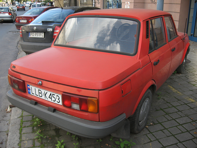 Red_Wartburd_1.3_on_WrocΕawska_street_in_KrakΓ³w_(1)