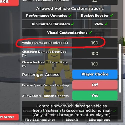 damage setting suggestions