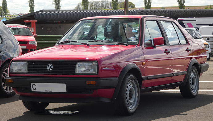 1986_Volkswagen_Jetta_TX_-1595cc_1.6(75PS)Petrol-Tornado_Red-_05-2024,_Front
