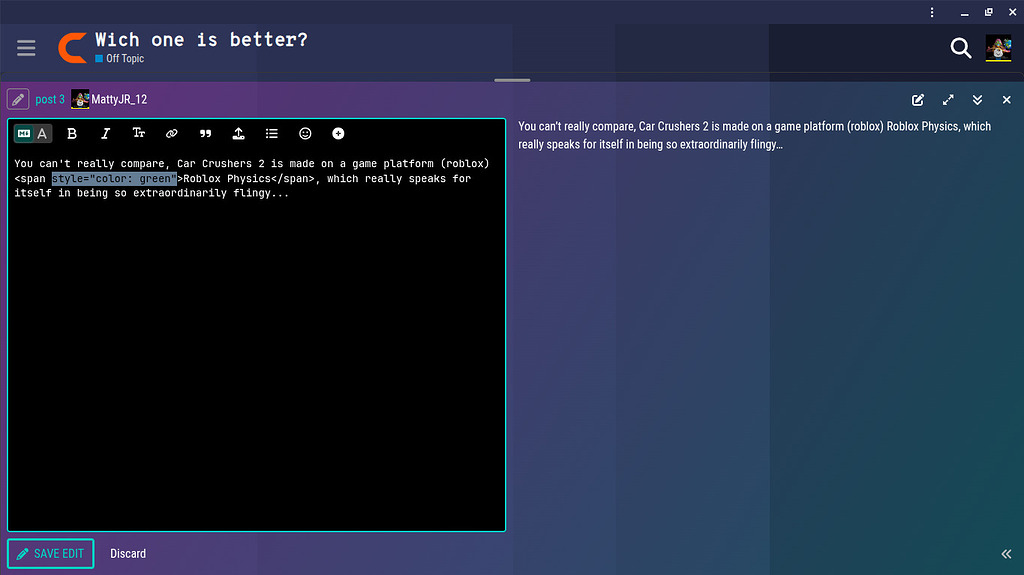 Make CSS work when using Markdown - Forum Suggestions - Car Crushers Forum